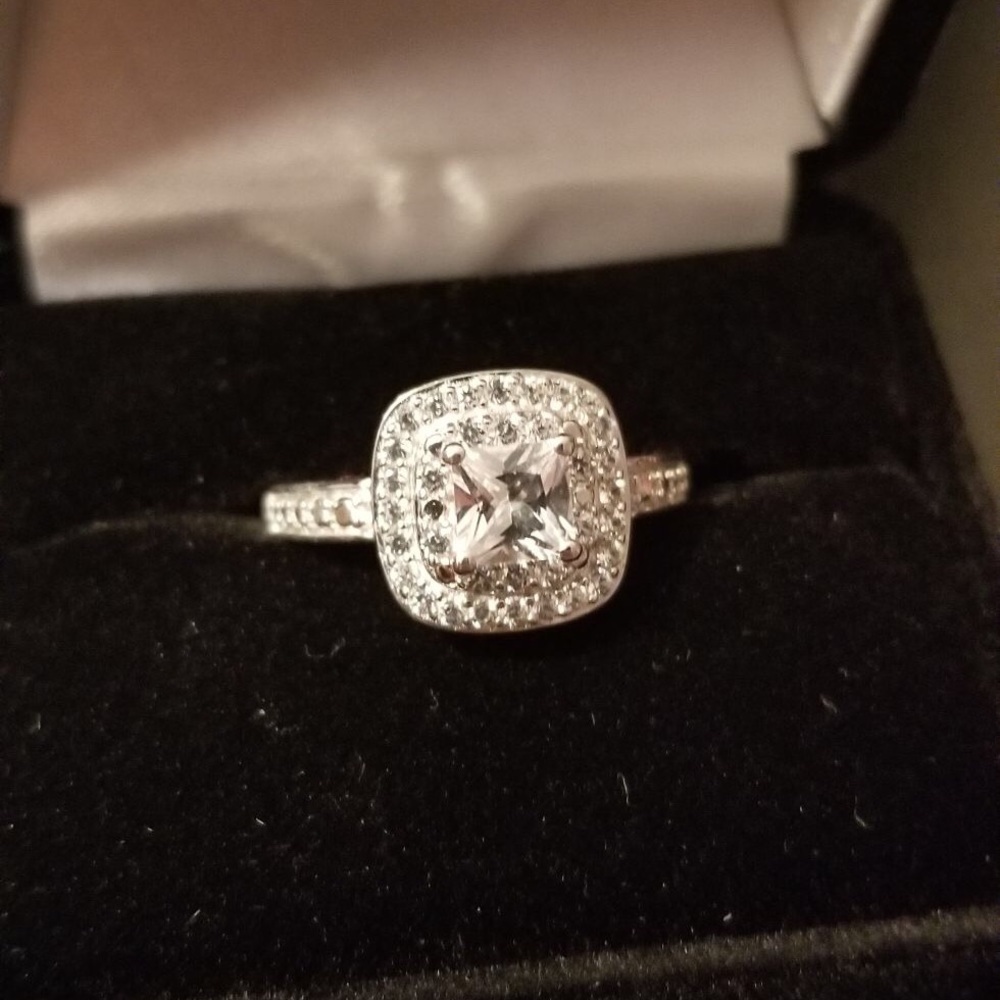 White sapphire double halo ring
